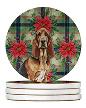 Load image into Gallery viewer, Liver and Tan Bloodhound Christmas PoinsettIas Large Sandstone Coasters Pack of 4