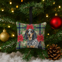 Load image into Gallery viewer, Bluetick Coonhound Christmas PoinsettIas Hanging Square Fabric Ornament 3.5 x 3.5