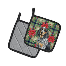 Load image into Gallery viewer, Bluetick Coonhound Christmas PoinsettIas Pair of Pot Holders