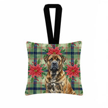 Load image into Gallery viewer, Brindle Boerboel Christmas PoinsettIas Hanging Square Fabric Ornament 3.5 x 3.5