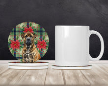Load image into Gallery viewer, Brindle Boerboel Christmas PoinsettIas Large Sandstone Coasters Pack of 4