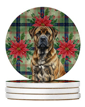 Load image into Gallery viewer, Brindle Boerboel Christmas PoinsettIas Large Sandstone Coasters Pack of 4