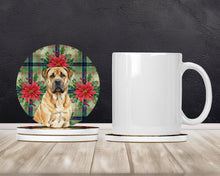 Load image into Gallery viewer, Fawn Boerboel Christmas PoinsettIas Large Sandstone Coasters Pack of 4