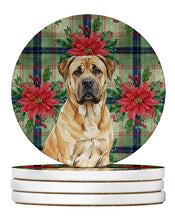 Load image into Gallery viewer, Fawn Boerboel Christmas PoinsettIas Large Sandstone Coasters Pack of 4