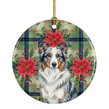 Load image into Gallery viewer, Blue Merle Border Collie Christmas PoinsettIas Ceramic Ornament