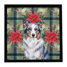 Load image into Gallery viewer, Blue Merle Border Collie Christmas PoinsettIas Framed Metal Print