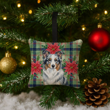 Load image into Gallery viewer, Blue Merle Border Collie Christmas PoinsettIas Hanging Square Fabric Ornament 3.5 x 3.5