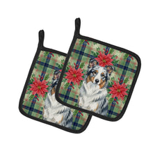 Load image into Gallery viewer, Blue Merle Border Collie Christmas PoinsettIas Pair of Pot Holders