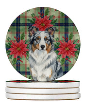 Load image into Gallery viewer, Blue Merle Border Collie Christmas PoinsettIas Large Sandstone Coasters Pack of 4