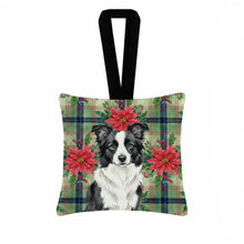 Load image into Gallery viewer, Border Collie Christmas PoinsettIas Hanging Square Fabric Ornament 3.5 x 3.5