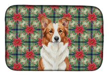 Load image into Gallery viewer, Red and White Border Collie Christmas PoinsettIas Dish Drying Mat