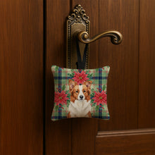 Load image into Gallery viewer, Red and White Border Collie Christmas PoinsettIas Hanging Square Fabric Ornament 3.5 x 3.5