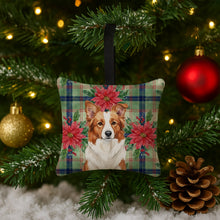 Load image into Gallery viewer, Red and White Border Collie Christmas PoinsettIas Hanging Square Fabric Ornament 3.5 x 3.5