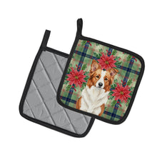 Load image into Gallery viewer, Red and White Border Collie Christmas PoinsettIas Pair of Pot Holders