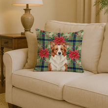 Load image into Gallery viewer, Red and White Border Collie Christmas PoinsettIas Throw Pillow