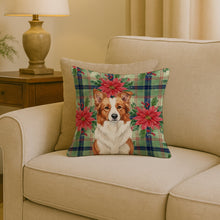 Load image into Gallery viewer, Red and White Border Collie Christmas PoinsettIas Throw Pillow