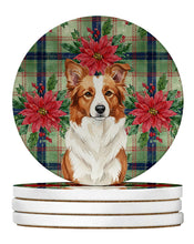 Load image into Gallery viewer, Red and White Border Collie Christmas PoinsettIas Large Sandstone Coasters Pack of 4