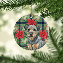 Load image into Gallery viewer, Blue and Tan Border Terrier Christmas PoinsettIas Ceramic Ornament