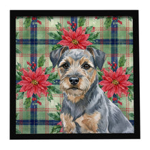 Load image into Gallery viewer, Blue and Tan Border Terrier Christmas PoinsettIas Framed Metal Print