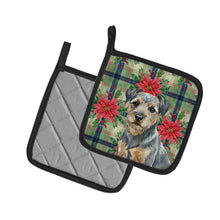 Load image into Gallery viewer, Blue and Tan Border Terrier Christmas PoinsettIas Pair of Pot Holders