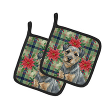 Load image into Gallery viewer, Blue and Tan Border Terrier Christmas PoinsettIas Pair of Pot Holders