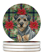 Load image into Gallery viewer, Blue and Tan Border Terrier Christmas PoinsettIas Large Sandstone Coasters Pack of 4