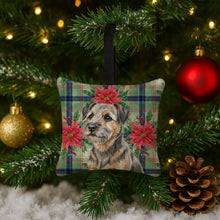 Load image into Gallery viewer, Grizzle and Tan Border Terrier Christmas PoinsettIas Hanging Square Fabric Ornament 3.5 x 3.5