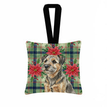 Load image into Gallery viewer, Grizzle and Tan Border Terrier Christmas PoinsettIas Hanging Square Fabric Ornament 3.5 x 3.5