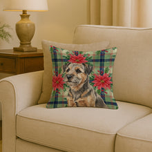 Load image into Gallery viewer, Grizzle and Tan Border Terrier Christmas PoinsettIas Throw Pillow