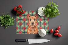 Load image into Gallery viewer, Red Border Terrier Christmas PoinsettIas Glass Cutting Board