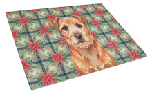 Load image into Gallery viewer, Red Border Terrier Christmas PoinsettIas Glass Cutting Board