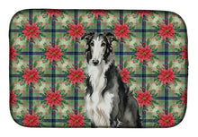 Load image into Gallery viewer, Black and White Borzoi Christmas PoinsettIas Dish Drying Mat