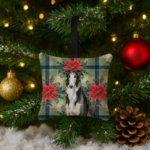 Load image into Gallery viewer, Black and White Borzoi Christmas PoinsettIas Hanging Square Fabric Ornament 3.5 x 3.5