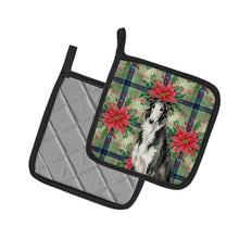 Load image into Gallery viewer, Black and White Borzoi Christmas PoinsettIas Pair of Pot Holders