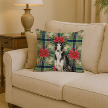 Load image into Gallery viewer, Black and White Borzoi Christmas PoinsettIas Throw Pillow