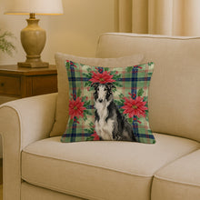 Load image into Gallery viewer, Black and White Borzoi Christmas PoinsettIas Throw Pillow