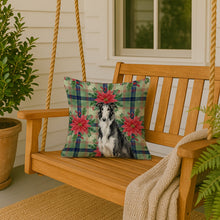 Load image into Gallery viewer, Black and White Borzoi Christmas PoinsettIas Throw Pillow