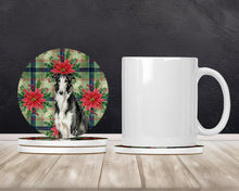 Load image into Gallery viewer, Black and White Borzoi Christmas PoinsettIas Large Sandstone Coasters Pack of 4