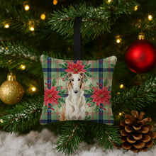 Load image into Gallery viewer, Borzoi Christmas PoinsettIas Hanging Square Fabric Ornament 3.5 x 3.5