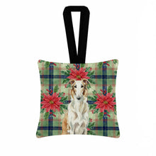 Load image into Gallery viewer, Borzoi Christmas PoinsettIas Hanging Square Fabric Ornament 3.5 x 3.5