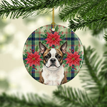 Load image into Gallery viewer, Brindle Boston Terrier Christmas PoinsettIas Ceramic Ornament