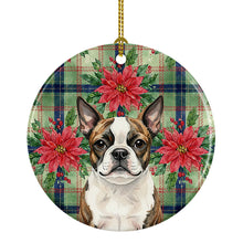 Load image into Gallery viewer, Brindle Boston Terrier Christmas PoinsettIas Ceramic Ornament