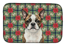 Load image into Gallery viewer, Brindle Boston Terrier Christmas PoinsettIas Dish Drying Mat