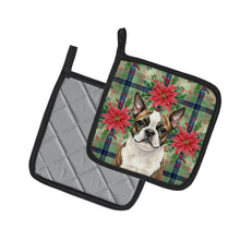 Load image into Gallery viewer, Brindle Boston Terrier Christmas PoinsettIas Pair of Pot Holders