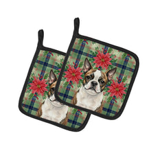 Load image into Gallery viewer, Brindle Boston Terrier Christmas PoinsettIas Pair of Pot Holders
