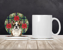 Load image into Gallery viewer, Brindle Boston Terrier Christmas PoinsettIas Large Sandstone Coasters Pack of 4