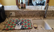 Load image into Gallery viewer, Boston Terrier Christmas PoinsettIas Dish Drying Mat