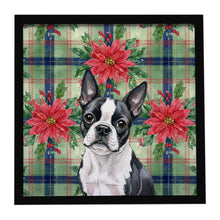 Load image into Gallery viewer, Boston Terrier Christmas PoinsettIas Framed Metal Print
