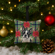 Load image into Gallery viewer, Boston Terrier Christmas PoinsettIas Hanging Square Fabric Ornament 3.5 x 3.5