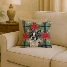 Load image into Gallery viewer, Boston Terrier Christmas PoinsettIas Throw Pillow